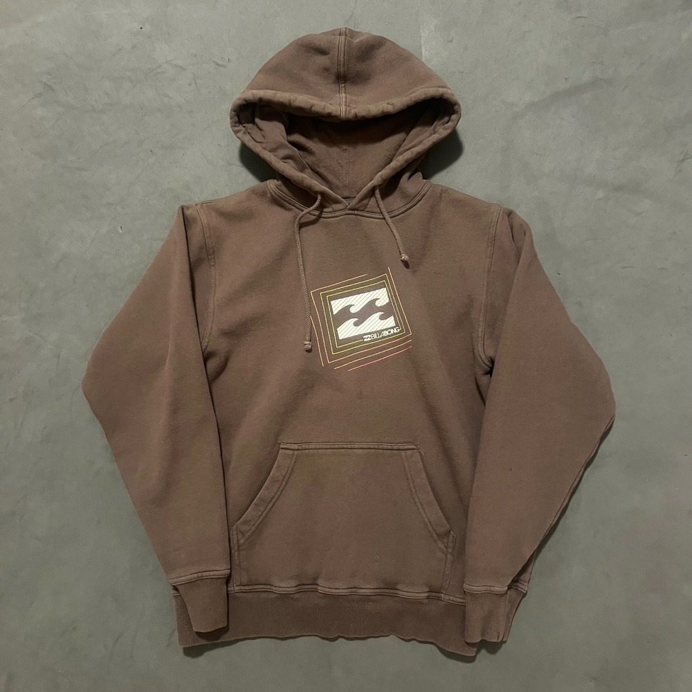 Y2K Billabong Surf Hoodie Mens Small Brown Pullover‎ Sweatshirt Logo Graphic